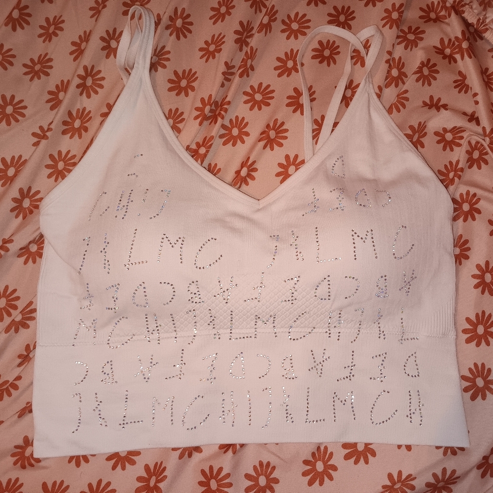 Rhinestoned alphabet graphic cami